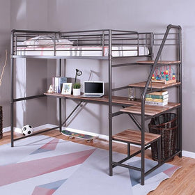 ROWLEY Twin/Workstation Bunk Bed, Sand Black/Natural