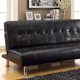 Bulle Black/Chrome Leatherette Futon Sofa, Black