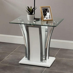 Staten Glossy White/Chrome End Table