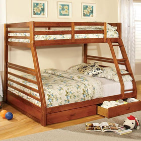 California III Oak Twin/Full Bunk Bed w/ 2 Drawers