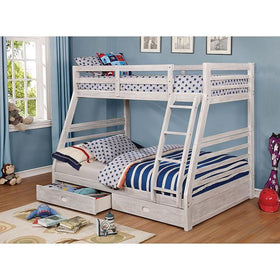 California III Wire-Brushed White Twin/Full Bunk Bed w/ 2 Drawers
