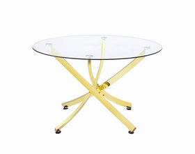 Beckham Round Dining Table Brass and Clear