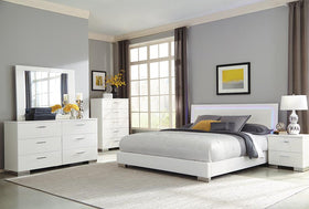 Felicity 5-piece Eastern King Bedroom Set with LED Headboard Glossy White