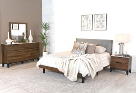 Mays Upholstered Bedroom Set Walnut Brown and Grey