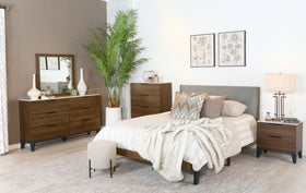 Mays Upholstered Bedroom Set Walnut Brown and Grey
