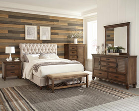 Devon 4-piece Upholstered California King Bedroom Set Beige and Burnished Oak