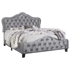 Bella California King Upholstered Tufted Panel Bed Grey