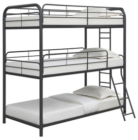 Garner Triple Twin Bunk Bed with Ladder Gunmetal