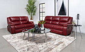 Camila Upholstered Reclining Sofa Set Red Faux Leather