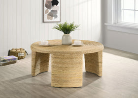 Artina Woven Rattan Round Coffee Table Natural Brown
