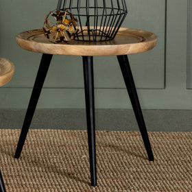 Zoe Round End Table with Trio Legs Natural and Black