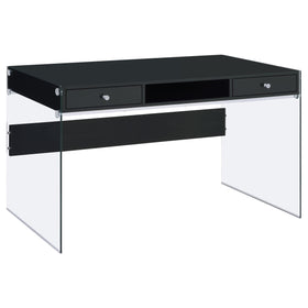 Dobrev 2-drawer Writing Desk Glossy Black and Clear