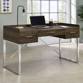 Angelica 3-drawer Writing Desk Walnut and Chrome