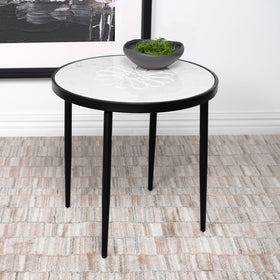 Kofi Round Marble Top Side Table White and Black