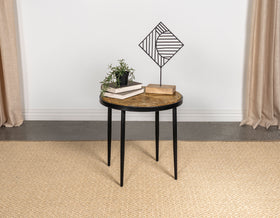 Hayden Metal Round Side Table Natural Mango and Black