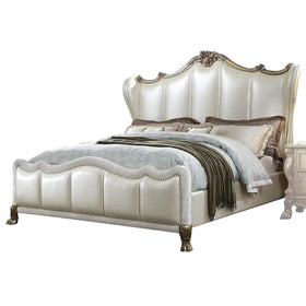 Acme Furniture Dresden II King Bed in Pearl White PU & Gold Patina 27817EK