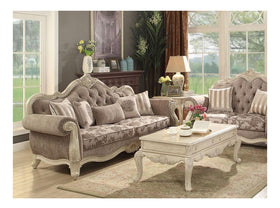 Acme Ragenardus Sofa with 5 Pillows in Gray Fabric & Antique White 56020