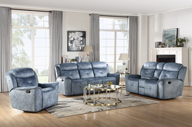 Mariana Silver Blue Fabric Sofa (Motion)