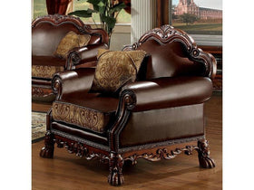 Dresden Brown PU & Chenille, Cherry Oak Chair & 1 Pillow