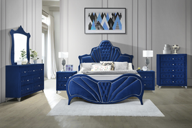 Dante Blue Velvet Queen Bed