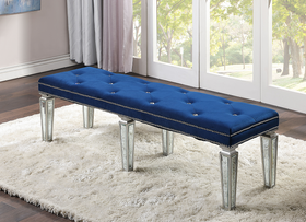 Varian Blue Velvet & Mirrored Bench