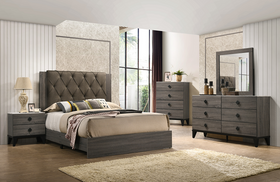Avantika Fabric & Rustic Gray Oak Queen Bed