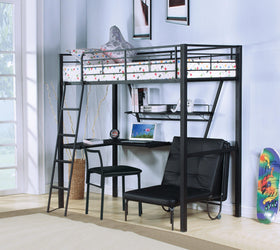 Senon Silver & Black Loft Bed & Desk