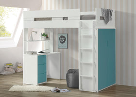 Nerice White & Teal Loft Bed