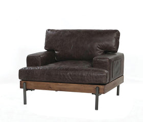 Silchester Oak & Distress Chocolate Top Grain Leather Chair