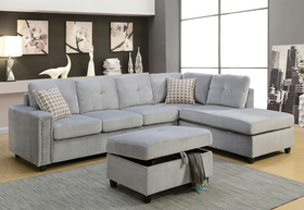 Belville Gray Velvet Sectional Sofa w/Pillows