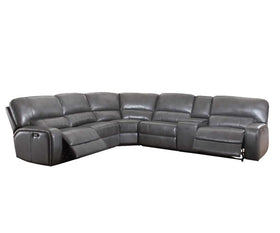 Saul Gray Leather-Aire Sectional Sofa (Power Motion/USB)