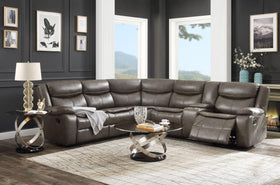 Tavin Taupe Leather-Aire Match Sectional Sofa (Motion)