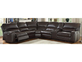 Saul Espresso Leather-Aire Sectional Sofa (Power Motion/USB)