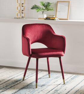 Applewood Bordeaux-Red Velvet & Gold Accent Chair