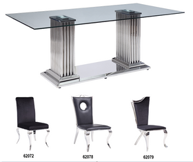 Cyrene Stainless Steel & Clear Glass Dining Table
