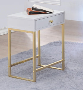 Coleen White & Brass Side Table