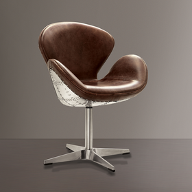 Brancaster Retro Brown Top Grain Leather & Aluminum Accent Chair (1Pc)