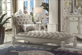 Versailles Vintage Gray PU & Bone White Chaise & Pillow