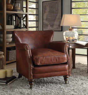 Leeds Vintage Dark Brown Top Grain Leather Accent Chair