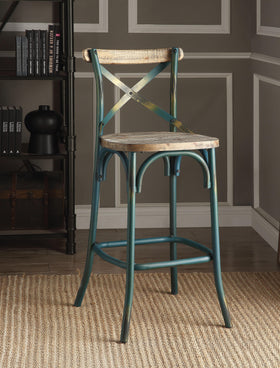 Zaire Antique Turquoise & Antique Oak Bar Chair (1Pc)