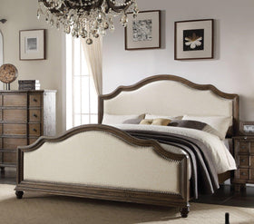 Acme Baudouin Upholstered Queen Bed in Weathered Oak 26110Q