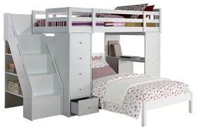Acme Freya Loft Bed with Bookcase Ladder in White 37145