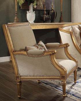 Acme Furniture Daesha Accent Chair in Tan Flannel & Antique Gold 50838