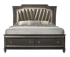 Acme Furniture Kaitlyn LED Headboard King Storage Bed in Metallic Gray 27277EK