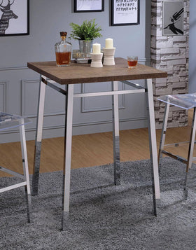 Acme Furniture Nadie Square Bar Table in Chrome and Oak 72595