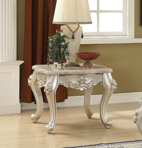Acme Furniture Ranita End Table with Marble Top in Champagne 81042
