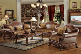 Dresden Brown PU & Chenille, Cherry Oak 3-Piece Living Room Set