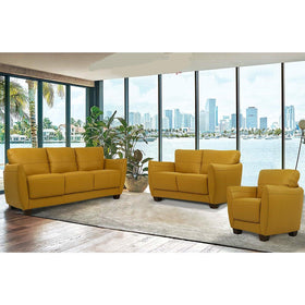 Valeria Mustard Leather 3-Piece Living Room Set