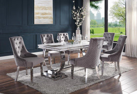 Zander White Printed Faux Marble & Mirrored Silver Finish Dining Room Set