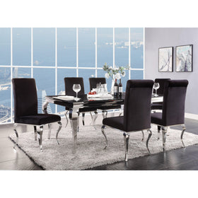 Fabiola Stainless Steel & Black Glass Dining Room Set